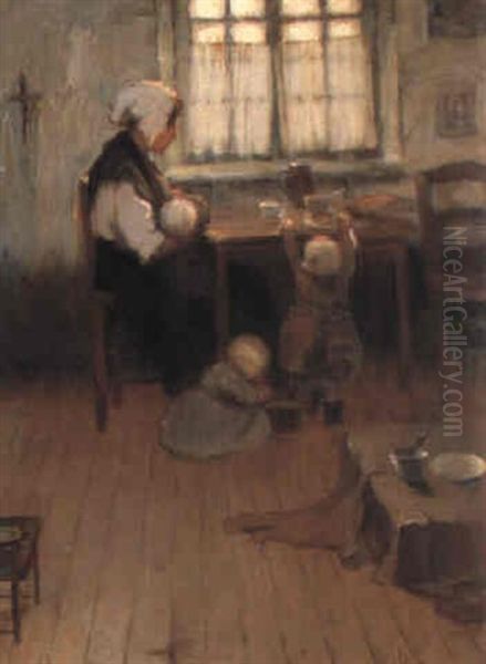 Family Scene Oil Painting by James Peter Quinn
