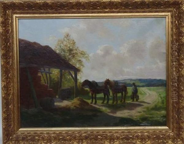 L'arrivee A La Ferme Oil Painting by Charles Henri Quinton