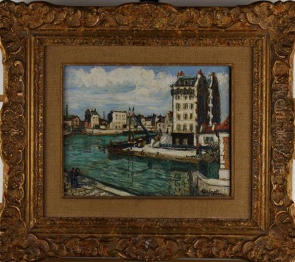 A Canal Scene Oil Painting by Alphonse Leon Quizet