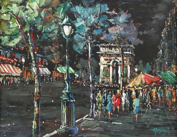 Arc De Triomphe At Night Oil Painting by Alphonse Leon Quizet