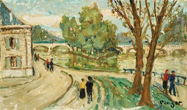 Les Bords De Marne Oil Painting by Alphonse Leon Quizet