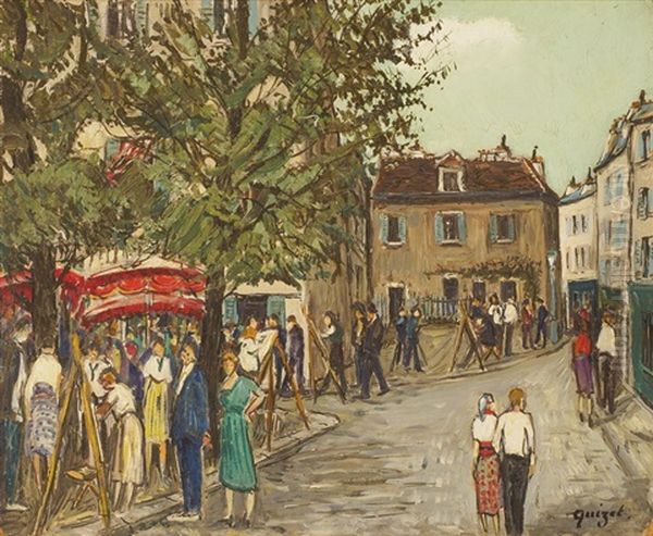 Vie De Montmartre Oil Painting by Alphonse Leon Quizet