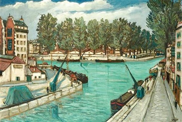 Saint-martin Channel, Paris Oil Painting by Alphonse Leon Quizet