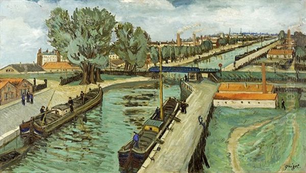Le Canal Saint-martin Oil Painting by Alphonse Leon Quizet