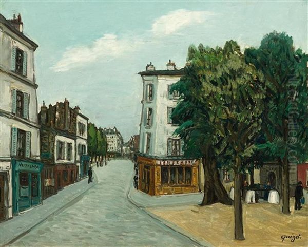 Scene De Rue A Montmartre Oil Painting by Alphonse Leon Quizet
