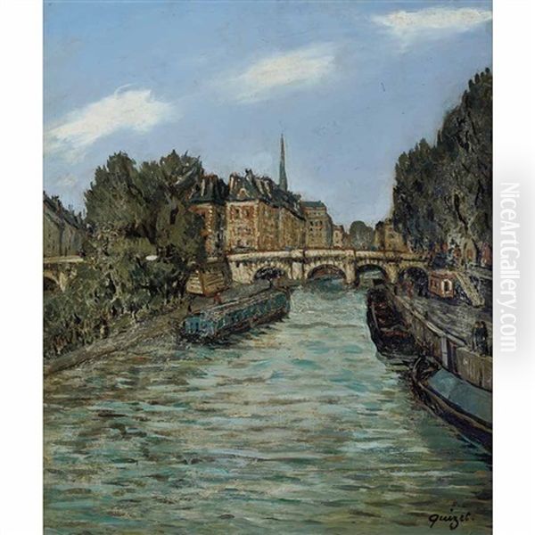 Pont Neuf Cote Du Quai Des Grands Augustins Oil Painting by Alphonse Leon Quizet