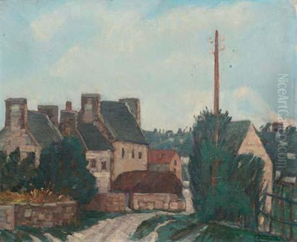 Rue Et Maisons En Bretagne Oil Painting by Alphonse Leon Quizet
