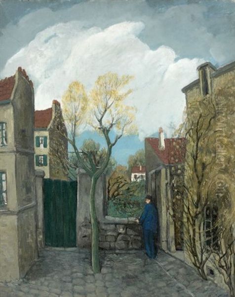 Homme Dans Une Cours Arboree Oil Painting by Alphonse Leon Quizet