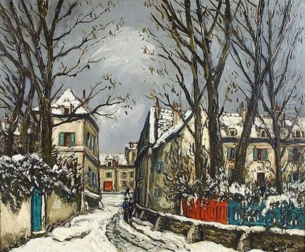 Rue Enneigee A Montmartre (ancienne Impasse Trainee) Oil Painting by Alphonse Leon Quizet