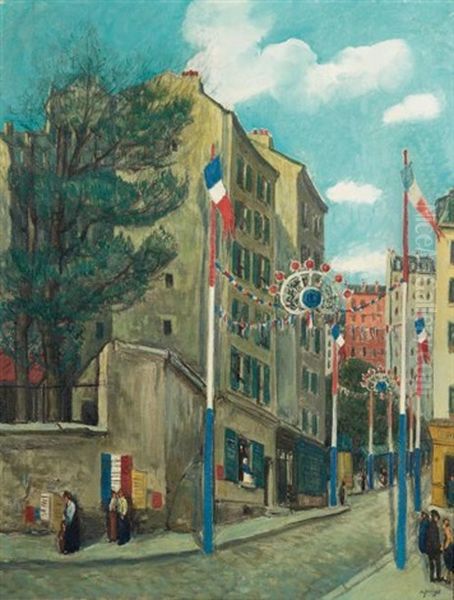 Le 14 Juillet A Belleville Oil Painting by Alphonse Leon Quizet