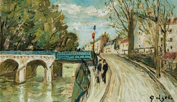 Personnages Sur Un Pont Oil Painting by Alphonse Leon Quizet
