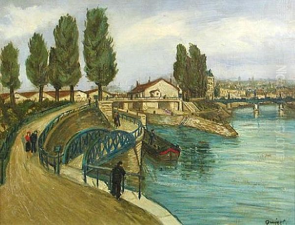 La Canal Et La Seine A St. Denis Oil Painting by Alphonse Leon Quizet