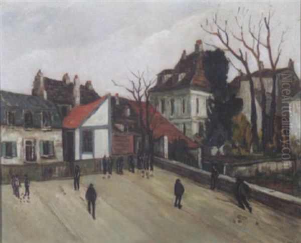 Joueurs De Boule Oil Painting by Alphonse Leon Quizet