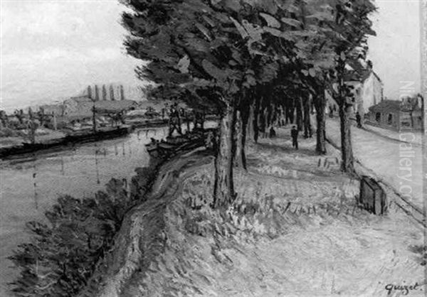 Un Canal Oil Painting by Alphonse Leon Quizet