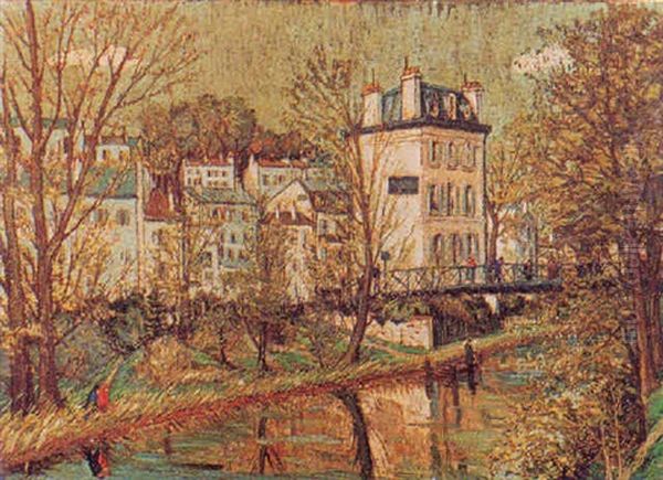 Le Pecheur En Banlieue Oil Painting by Alphonse Leon Quizet