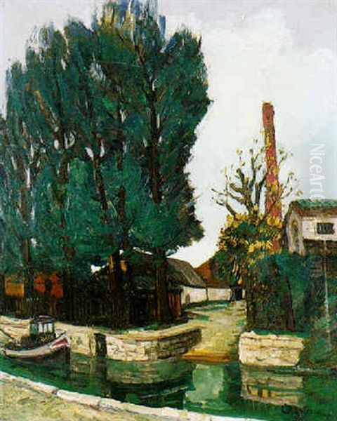 L'usine Et Le Canal Oil Painting by Alphonse Leon Quizet
