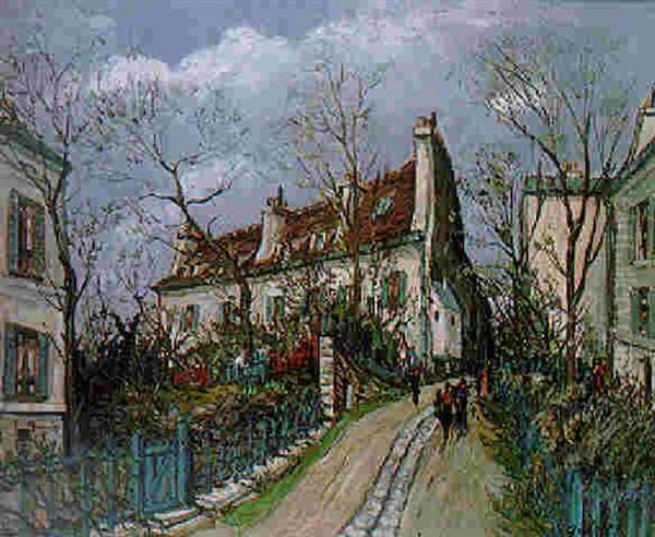 Cour Interieure A Montmartre Oil Painting by Alphonse Leon Quizet