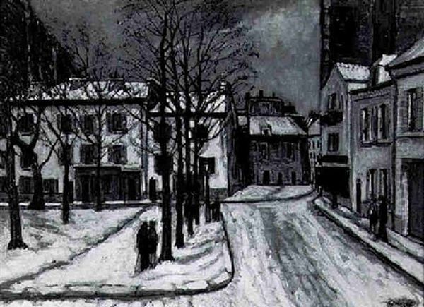 Montmartre In Winter Oil Painting by Alphonse Leon Quizet