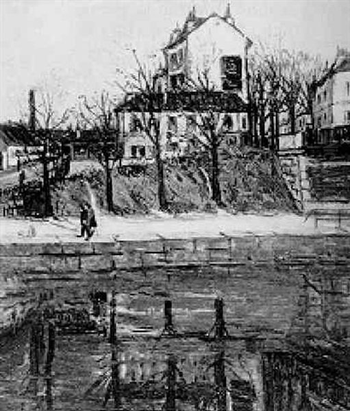 Le Canal Saint-martin Oil Painting by Alphonse Leon Quizet