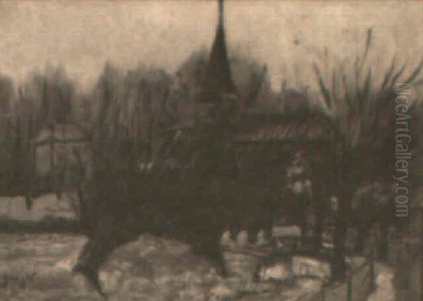 The Church By The River Oil Painting by Alphonse Leon Quizet