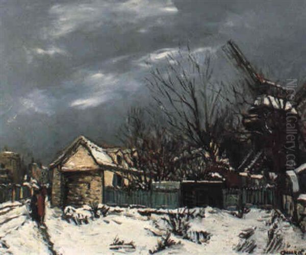 Montmartre, Le Moulin De La Galette Sous La Neige Oil Painting by Alphonse Leon Quizet