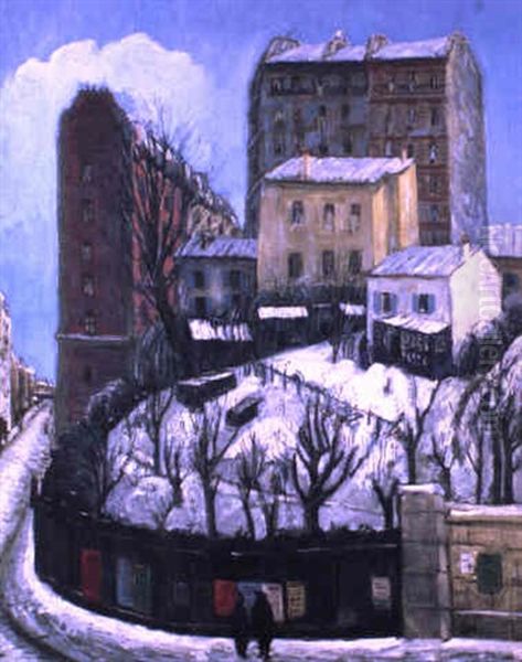 Les Affiches A Montmartre Sous La Neige Oil Painting by Alphonse Leon Quizet
