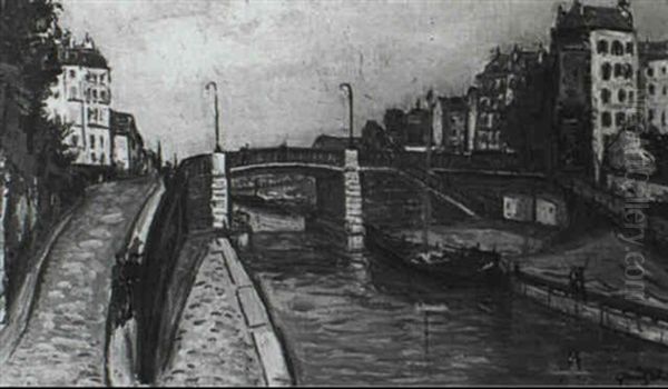 Au Bord De Canal Oil Painting by Alphonse Leon Quizet