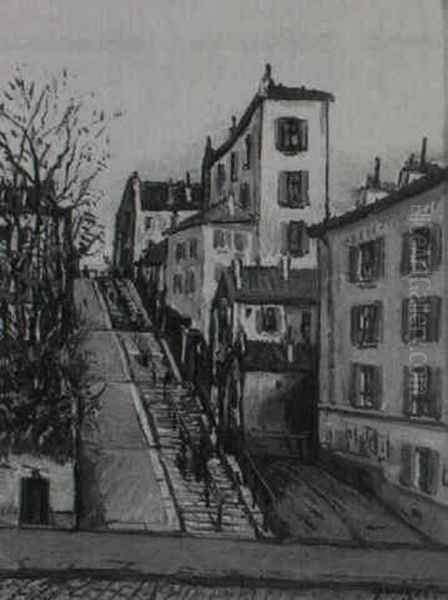 Canal St. Martin Oil Painting by Alphonse Leon Quizet