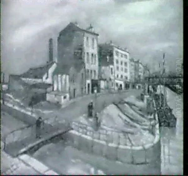 Canal A Paris Oil Painting by Alphonse Leon Quizet