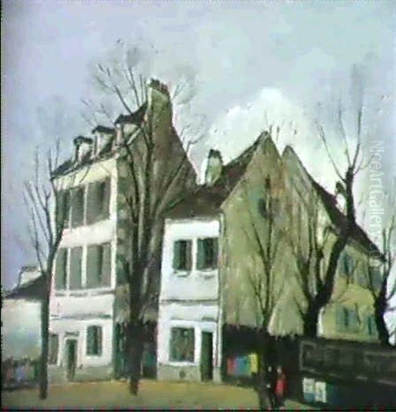 Maisons A Romainville, 1927 Oil Painting by Alphonse Leon Quizet