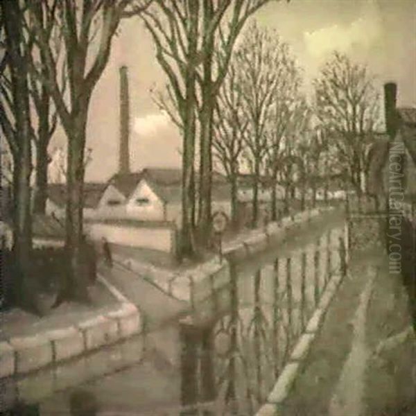 Canal St-martin Oil Painting by Alphonse Leon Quizet