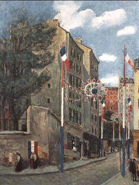 Paris: 14 Juillet A Montmartre Oil Painting by Alphonse Leon Quizet