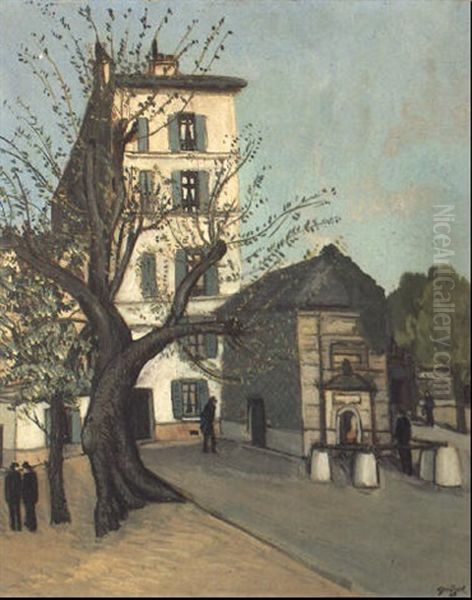 Place De Village Oil Painting by Alphonse Leon Quizet