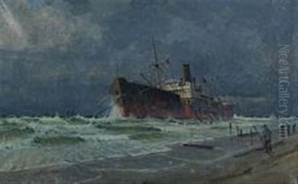 A Shipwreck Oil Painting by Victor Qvistorff