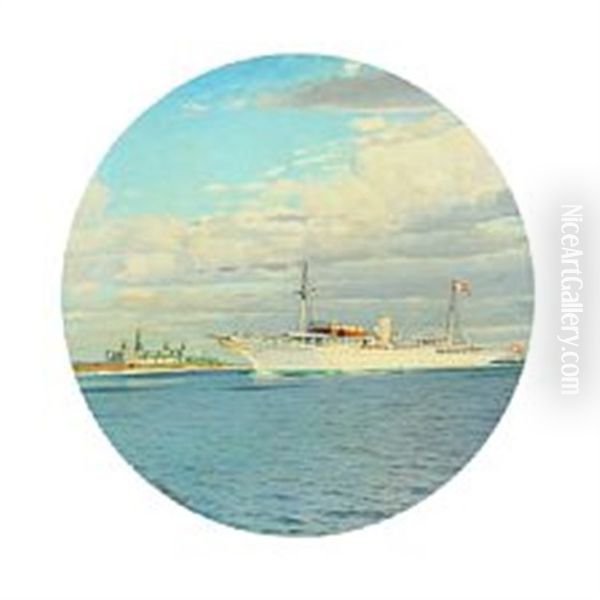 Dannebrog With Kronborg Castle On The Starboard Side Oil Painting by Victor Qvistorff