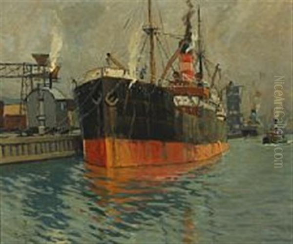 Harbour Scenery Oil Painting by Victor Qvistorff