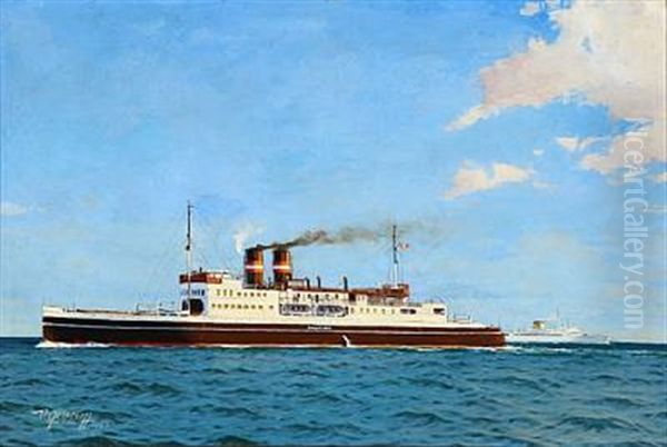 A Danish Steamship Named Danmark Oil Painting by Victor Qvistorff