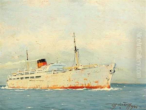 M/s Crown Prince Frederik. A Ships Portrait Of The Dfds Ferry Esbjerg - Harwich Oil Painting by Victor Qvistorff