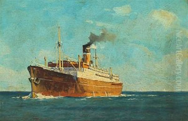 Seascape With Ship Oil Painting by Victor Qvistorff