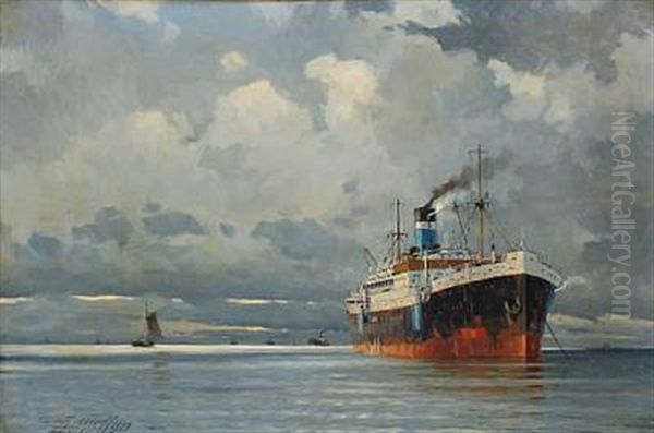 Seascape With A Ships On Open Sea Oil Painting by Victor Qvistorff