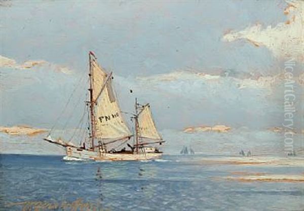 Maritime Scenery With Schonner Oil Painting by Victor Qvistorff