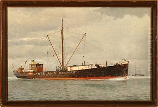 The Danish Motorship Langeland Oil Painting by Victor Qvistorff