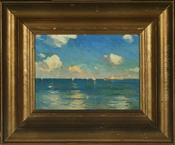 Several Ships At Sea On A Quiet Day Oil Painting by Victor Qvistorff