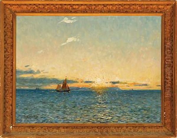 Marine At Sunset Oil Painting by Victor Qvistorff