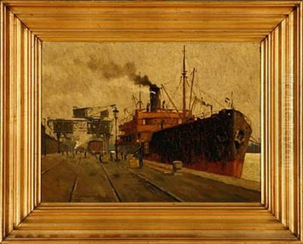 Harbour Scene From Copenhagen Oil Painting by Victor Qvistorff