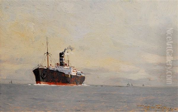 Frachter Auf See Oil Painting by Victor Qvistorff