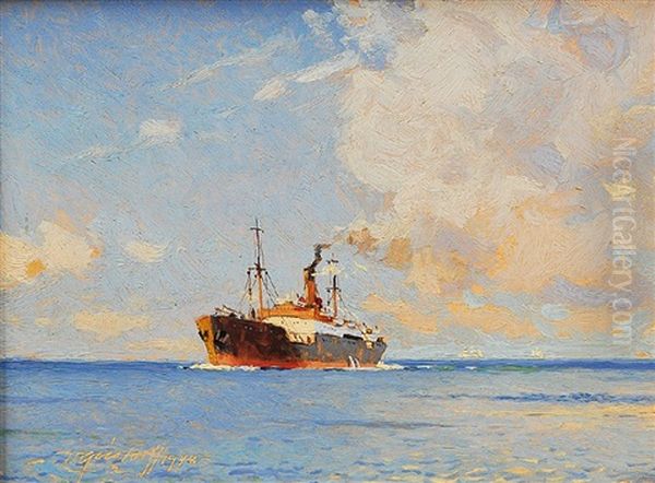 Frachter Auf Hoher See Oil Painting by Victor Qvistorff