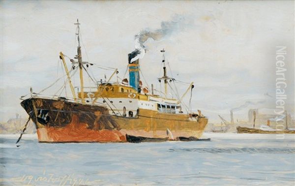 Frachter Vor Anker Oil Painting by Victor Qvistorff