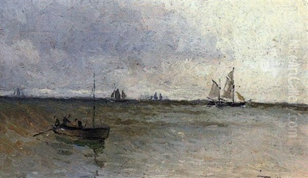 Ruder-und Segelboote Unter Bedecktem Himmel Oil Painting by Victor Qvistorff