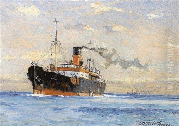 Frachtdampfer Auf Freundlicher See Oil Painting by Victor Qvistorff